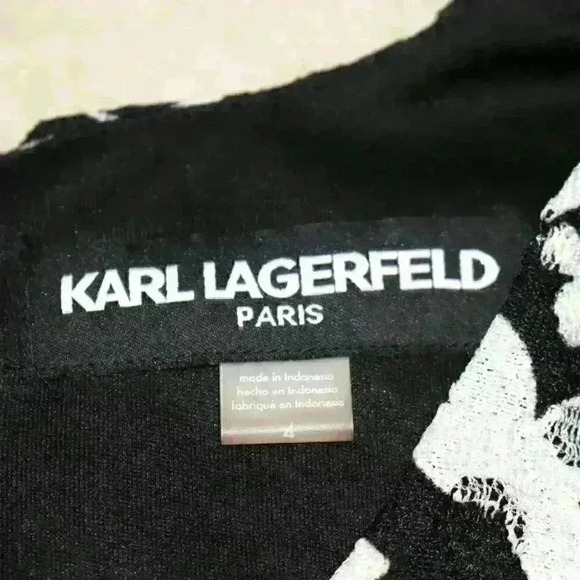 KARL LAGERFELD Flutter Angel Sleeve Floral Knee Length Lace Dress Black White  4 - Picture 7 of 10
